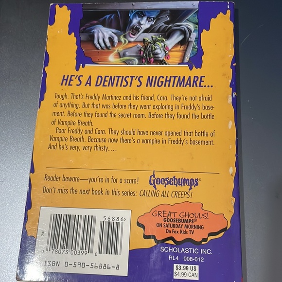 Goosebumps Vampire Breath R.L. Stine 1996 1st Scholastic Printing - Picture 2 of 5